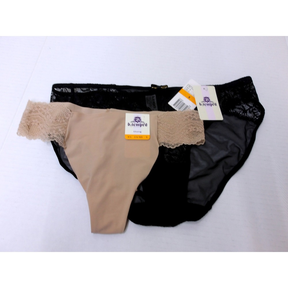 B.tempt'd Womens Panties Lace Thong/ Bikini 2-Pack Black Beige‎ Sm / #9215